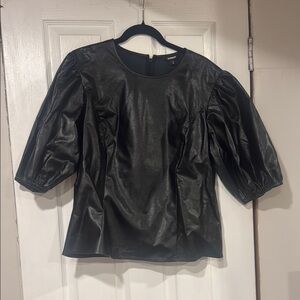 Express Black Faux Leather Top with 3/4 Sleeves